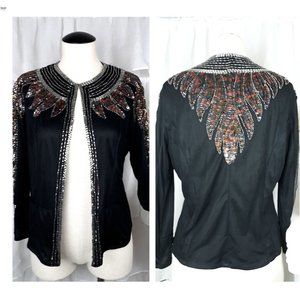 NWT Adrianna Papell Evening Essentials Black Beaded Sequin Jacket Size 8 Medium